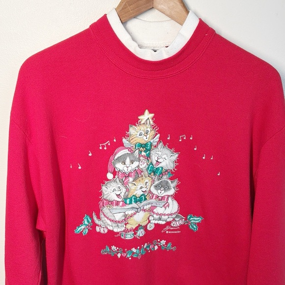 Vintage Christmas Cats Jumper Sweatshirt - Picture 1 of 7